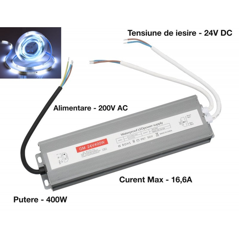 Sursa Alimentare Slim, Exterior, 24V, 400W, 16.6A, IP67