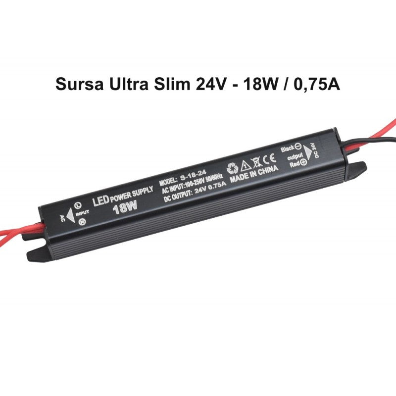 Sursa de Alimentare, Ultra Slim Black, 24V, 18W, 0.75A, Interior, IP20