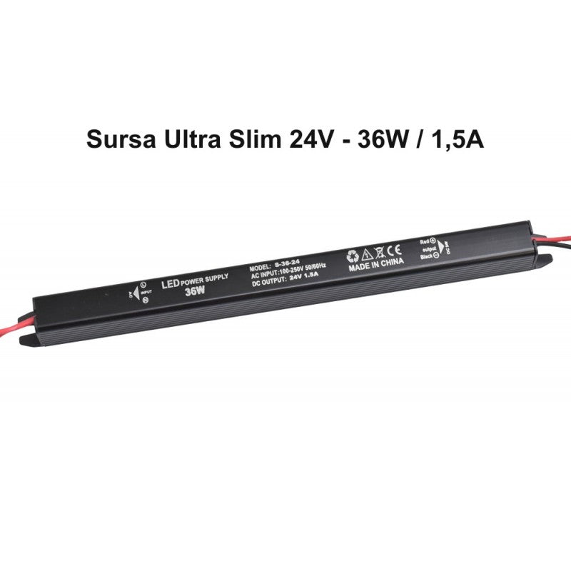 Sursa de Alimentare, Ultra Slim Black, 24V, 36W, 1.5A, Interior, IP20