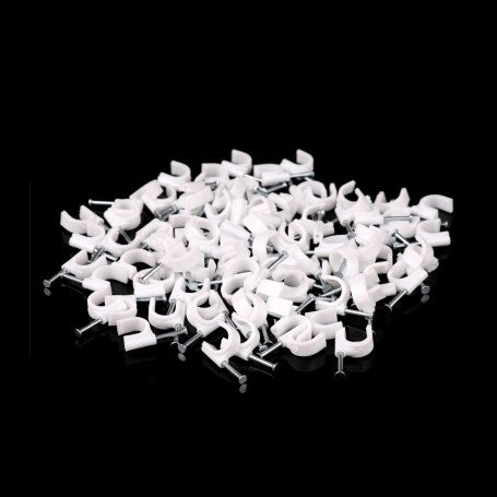 Set 100 x Cleme cu Cui, 8mm, Fixare cablu in perete, Alb