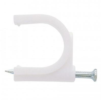 Set 100 x Cleme cu Cui, 8mm, Fixare cablu in perete, Alb