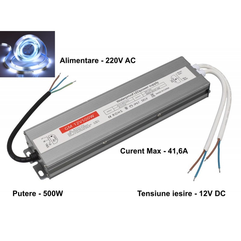 Sursa Alimentare Slim, Exterior, 12V, 500W, 41.6A, IP67