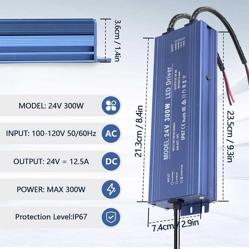 Sursă de Alimentare de Exterior IP67, 24V 12.5A – 300W, ElectroAZ