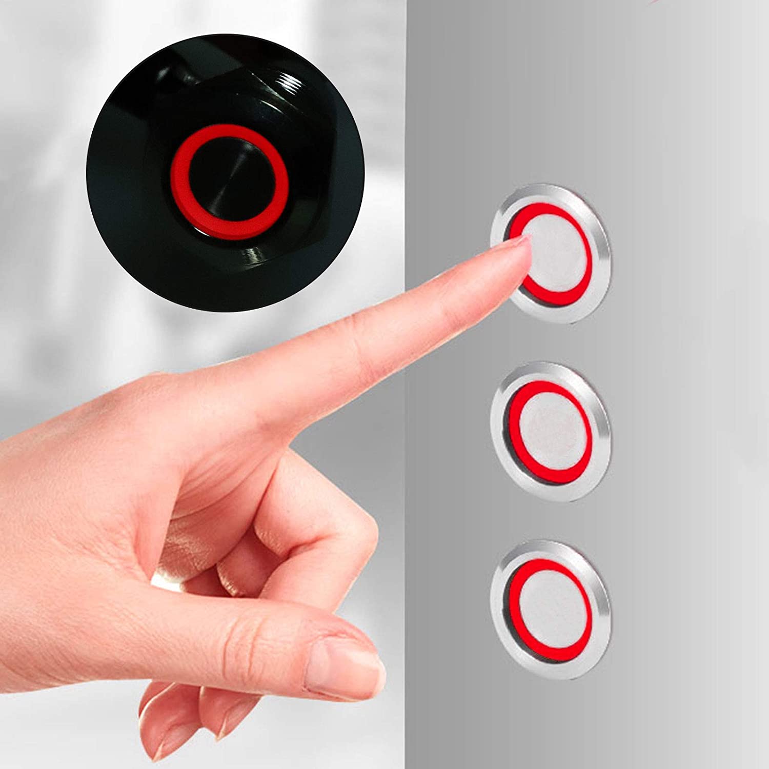 Buton Push 16mm cu Revenire, 12-24V, Led Rosu, Mufa inclusa, ElectroAZ