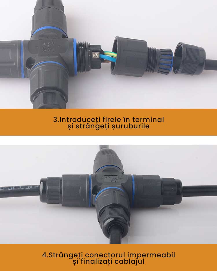 Conector Electric Impermeabil IP68 pentru 4 Cabluri - 2 poli, ElectroAZ