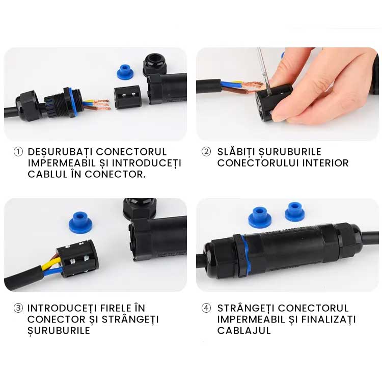 Conector Electric Impermeabil cu 4 Poli, IP68, Pentru Cablu 5-11mm, ElectroAZ