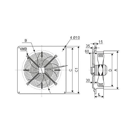 Ventilator Axial de Perete 220V, 350x350 mm, 138W