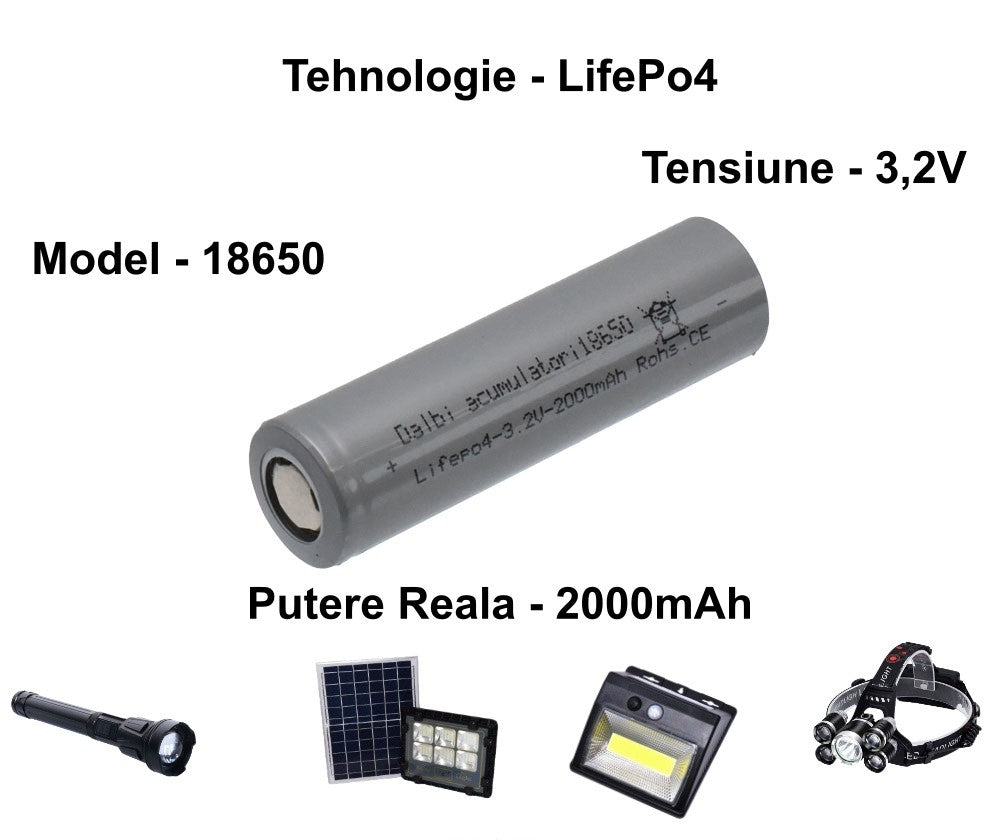 Acumulator LifePo4, Tip 18650, 3.2V, 2000mAh