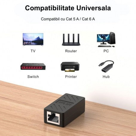 Adaptor RJ45 UTP mama - mama Negru CAT5/6 - cupla retea Ethernet