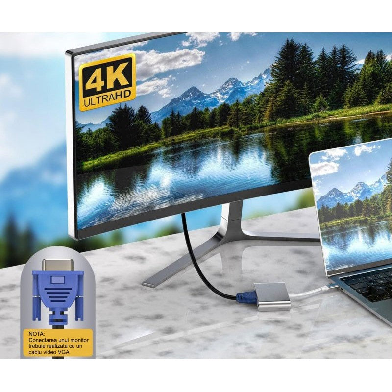 Adaptor Video Usb Tip-C la VGA-Usb 3.0- Usb Tip-C