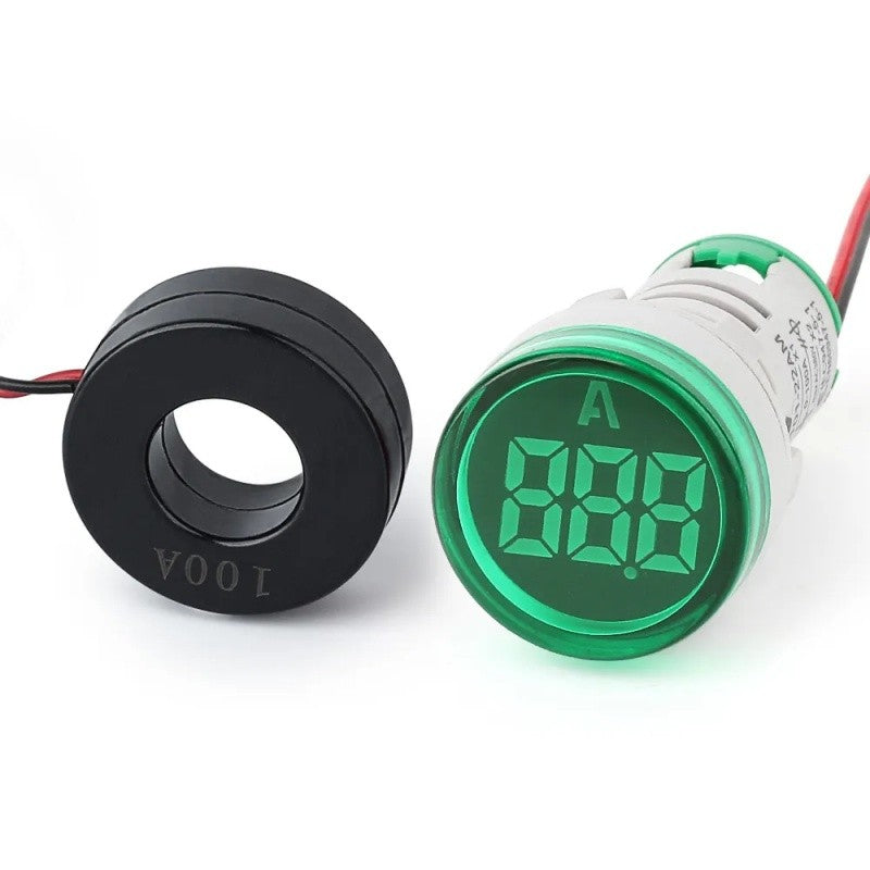Ampermetru Digital de Panou, 220V, Diametru 22mm, Verde