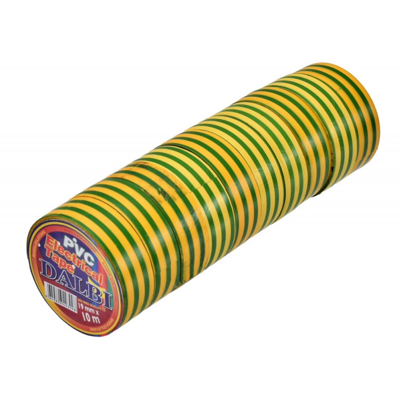Set 10x Banda izolier Ignifuga, PVC, Latime 19mm, Lungime 10m per Rola,Galben/Verde