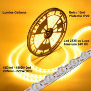 Banda Led 2835 cu Lupa - 24V - 480Led - 220W, IP20 Lumina Galben, Rola/10ml