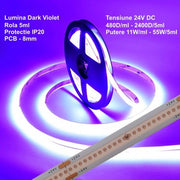 Banda Led Cob Dark-Violet, DC 24V - 480D/ml - 11W/ml, IP20 - Rola/5ml