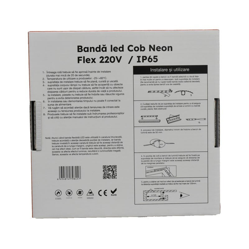 Banda Led Cob Rosu Intens Neon Flex - 288led/m - IP65 / 220V - 10W/ml / Rola 5ml