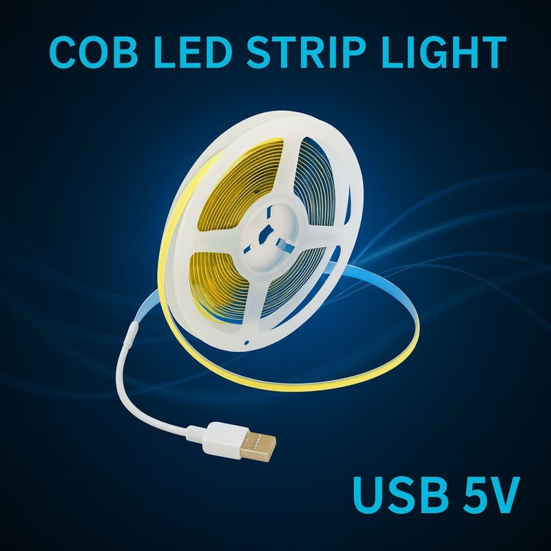 Banda Led Cob USB 5V, Lumina Alb-Rece 6500K, 6W/ml, 300led/ml, RA80, Interior IP20 - 5m/Rola - Dalbi