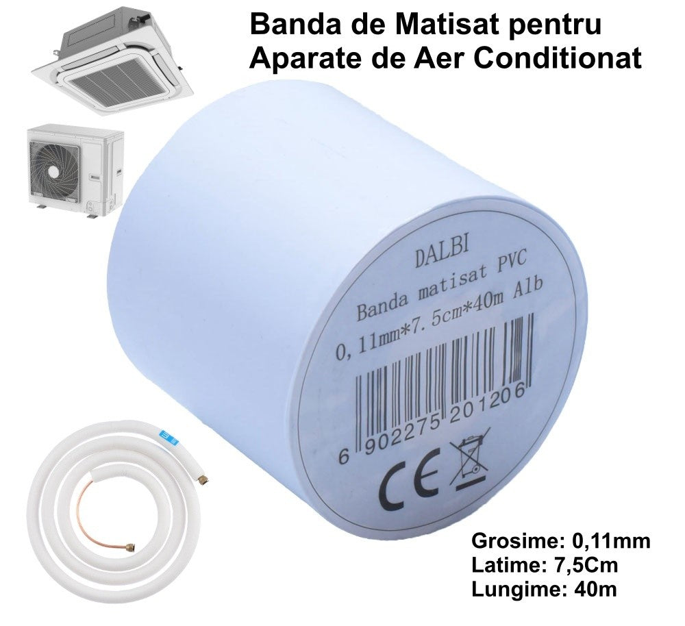 Banda Matisat din PVC,  Aer Conditionat/7,5cm x 40m ALB