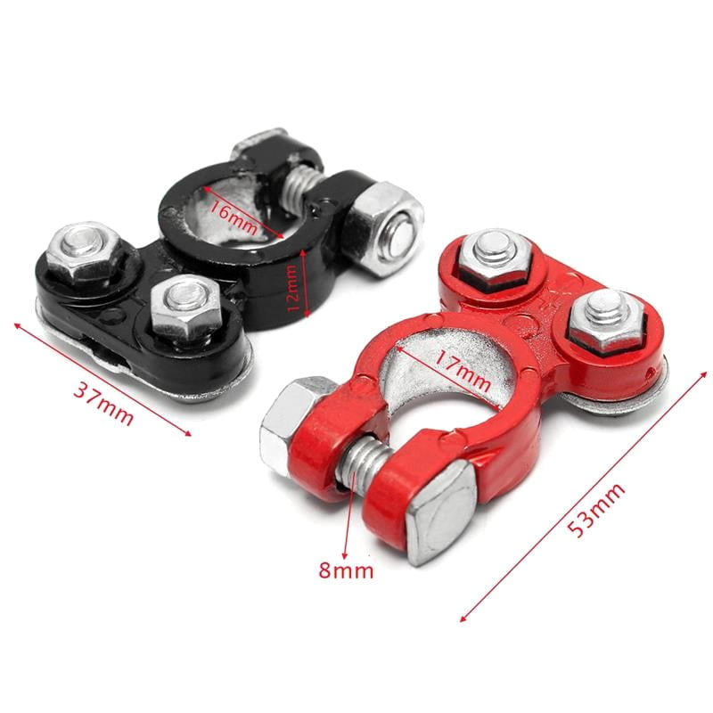 Borne Pentru Baterie Auto, 2 Buc Rosu/Negru, Aluminiu Dur Eloxat