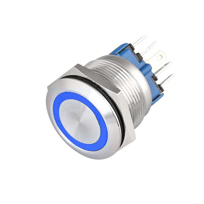 Buton Push 22mm cu Revenire, 12-24V, Led Albastru, Mufa inclusa, ElectroAZ