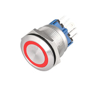 Buton Push 22mm cu Revenire, 12-24V, Led Rosu, Mufa inclusa, ElectroAZ