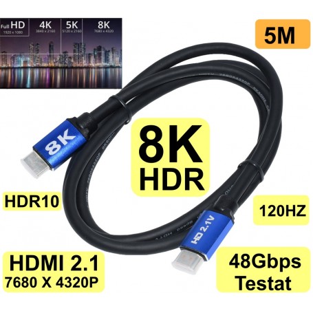 Cablu Hdmi HDTV 8K 2,1V / 5M, Verde/Negru, ElectroAZ