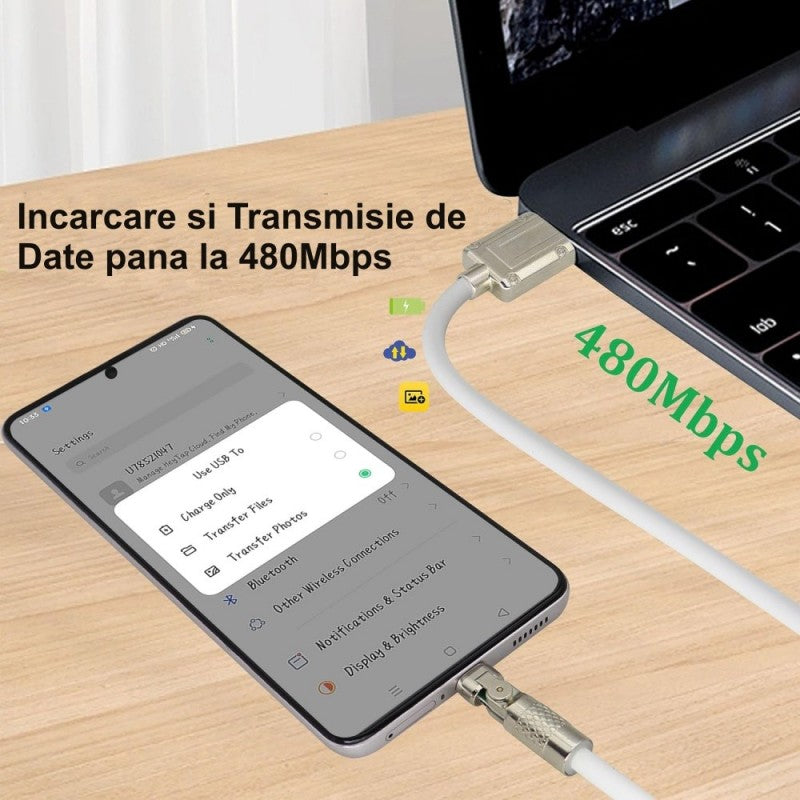 Cablu Super Fast 120W Usb Tip C - Alb/Negru CA-8833