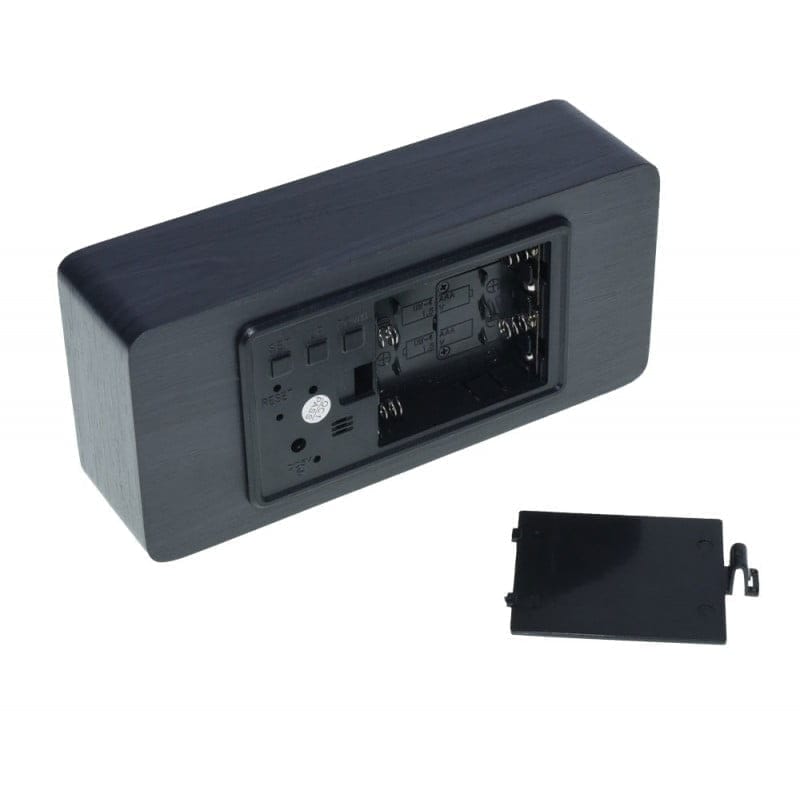Ceas Digital din Lemn Negru cu Led Alb