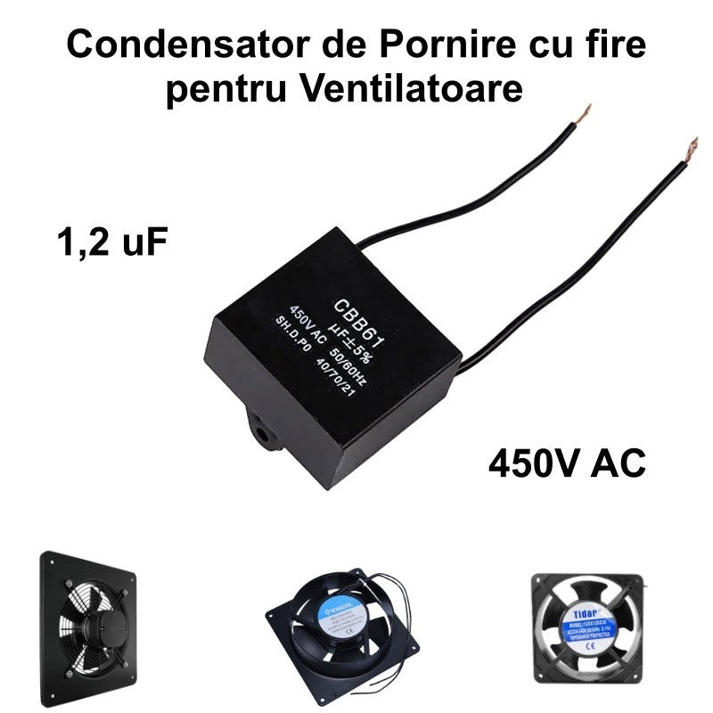 Condensator Pornire Motor cu Fire / 1,2uf 450V