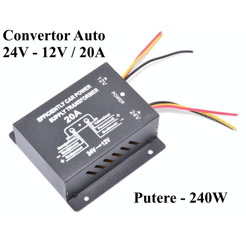 Convertor Auto de Tensiune Pentru Curent 24V-12V DC, 20A