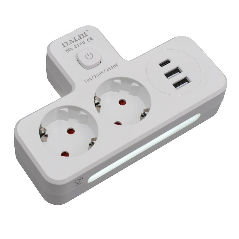 Dublu Stecher Multifunctional cu 2 x Usb QC3.0 - 1PD 20W si Lumina de Veghe