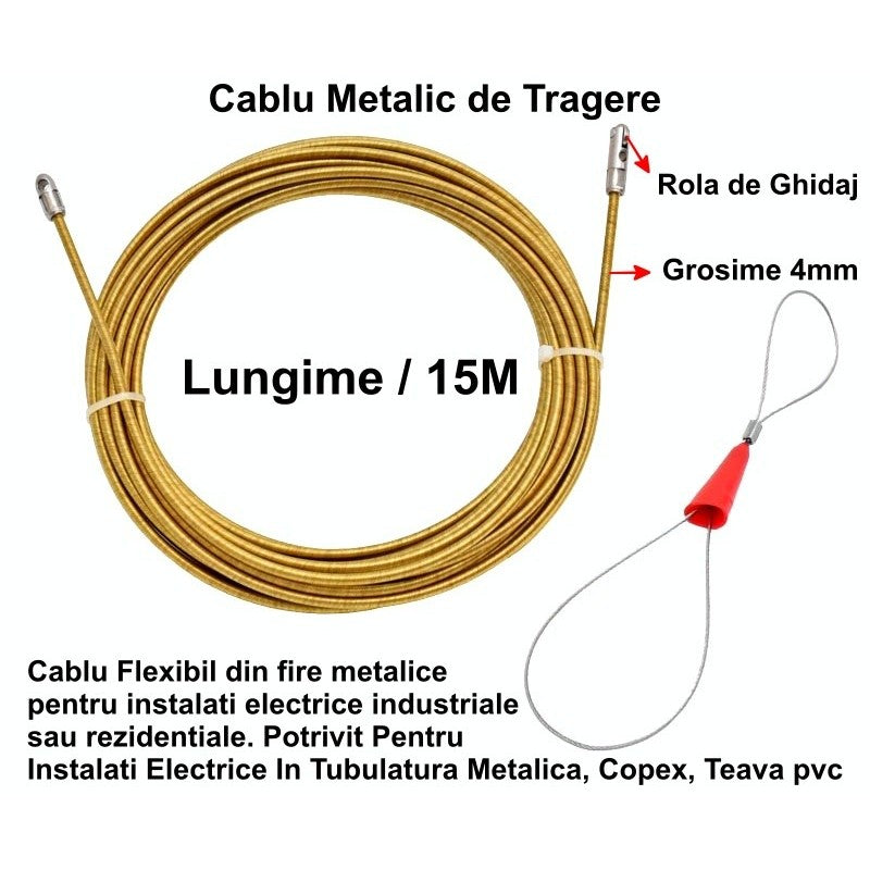 Fir Metalic de Tragere Cablu Electric 4mm x 15M