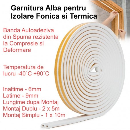 Garnitura Alba Autoadeziva de Etansare - Ferestre / Usi - 10m/Rol