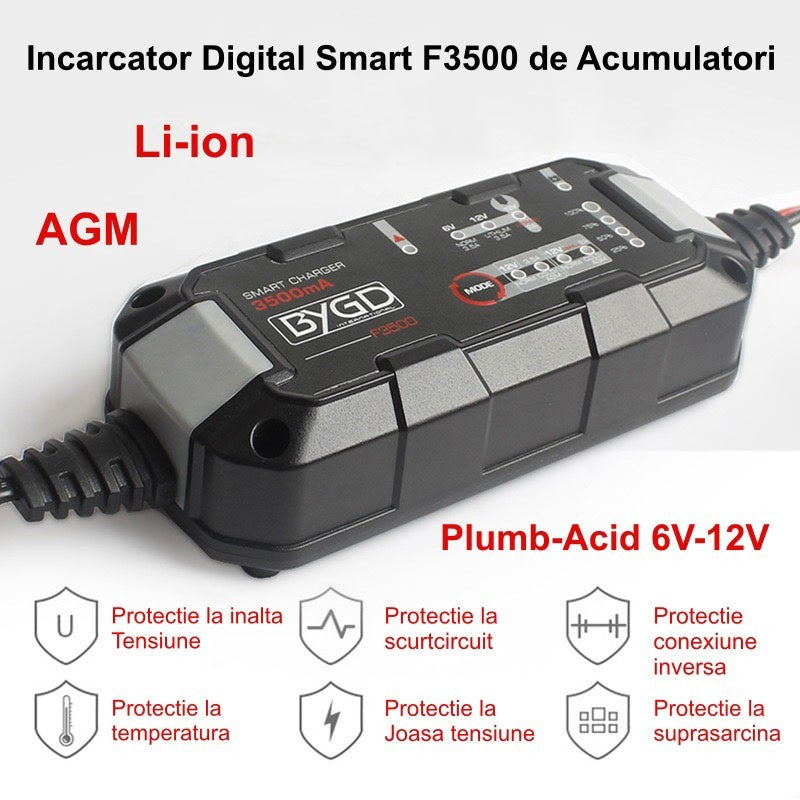 Incarcator Digital Smart F3500 de Acumulatori Li-ion / Plumb-Acid 6V-12V / AGM - BYGD