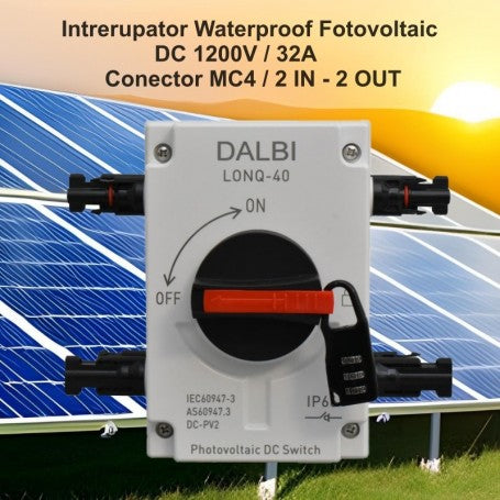 Intrerupator Sistem Solar Fotovoltaic DC 1200V / 32A - Conectori MC4 / 1 IN - 1 OUT