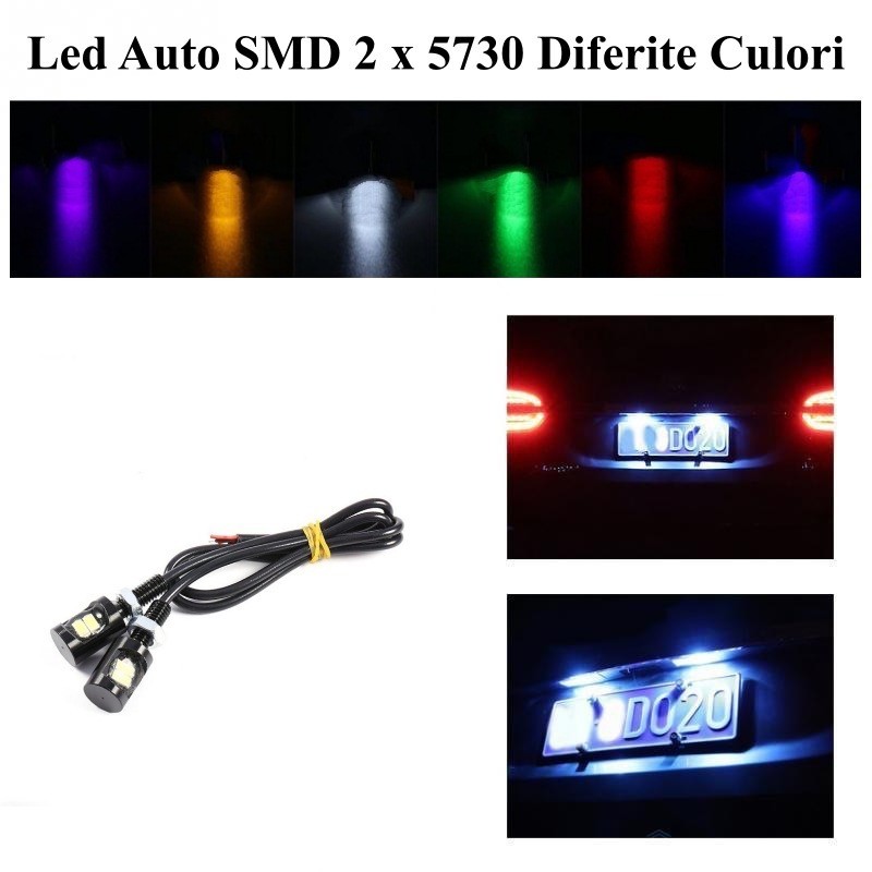 LED Auto SMD, Diametru 12mm, 12V, Fir 25cm, Set 2 Buc, Albastru