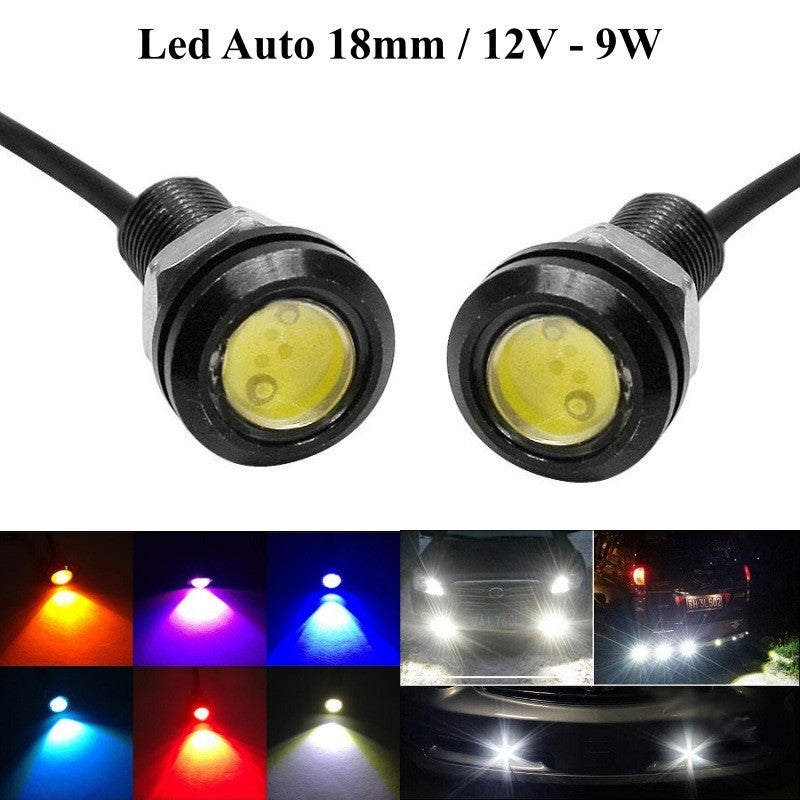 Set 2 Buc LED Auto cu fir, Diametru 18mm, 12V, Putere 9W, Rosu