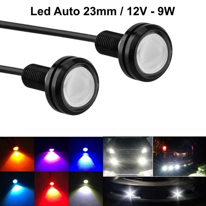 Leduri Auto Waterproof cu fir, Diametru 23mm, 12V, Putere 9W, Set 2 Buc, Albastru