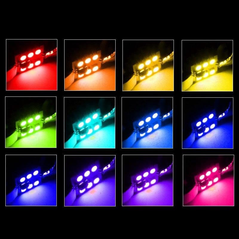 LED Auto RGB cu Telecomanda, Soclu Feston 36mm, Set 2 Buc
