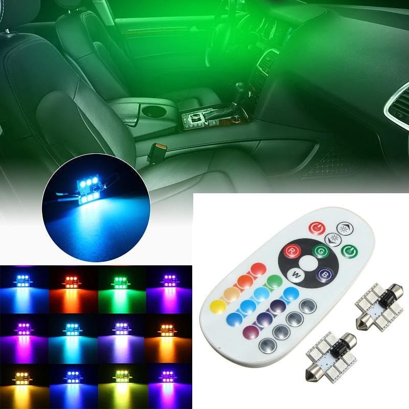 LED Auto RGB cu Telecomanda, Soclu Feston 39mm, Set 2 Buc