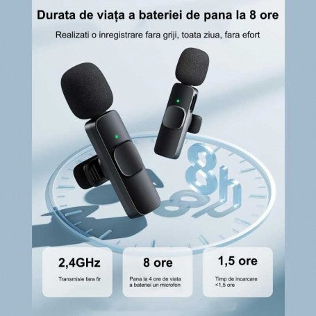 Microfon Dublu Wireless K9 Prof de Lavariera - Tip C / iPhone