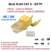Mufa RJ45 S/FTP CAT 8 Auriu cu Ecranare Metalica - 50Buc/Set