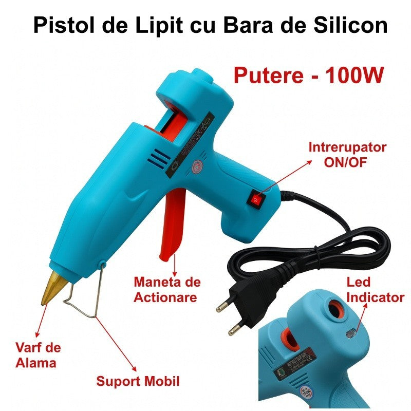 Pistol de Lipit 100W cu Bara Silicon 11mm / HJ029