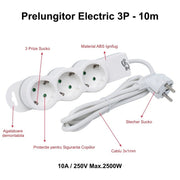 Prelungitor Electric 3 Prize si Protectie Copii, Cablu 3x1mm / 10m