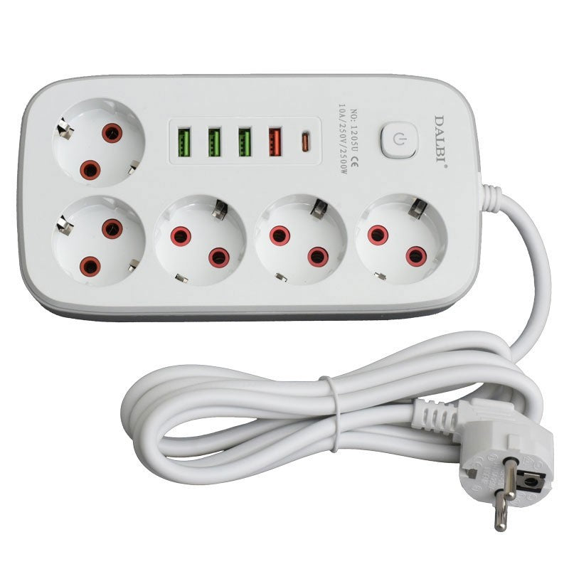 Prelungitor Multifunctional 5 prize - 2m cu 4 x USB 2,1A - PD si Intrerupator