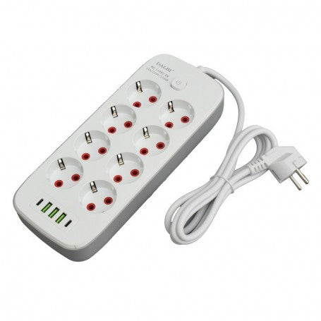 Prelungitor Multifunctional 8 prize - 2m cu 3 x USB 2,1A - 2 x PD si Intrerupator