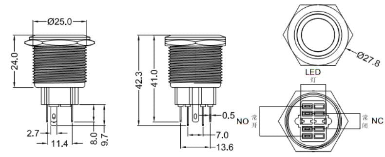 Push Buton 25mm/24V Led Alb