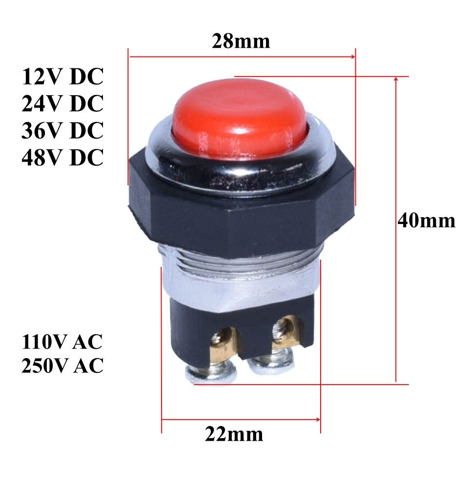 Buton Metalic de Impuls, Tip Push, 12VDC, 250VAC