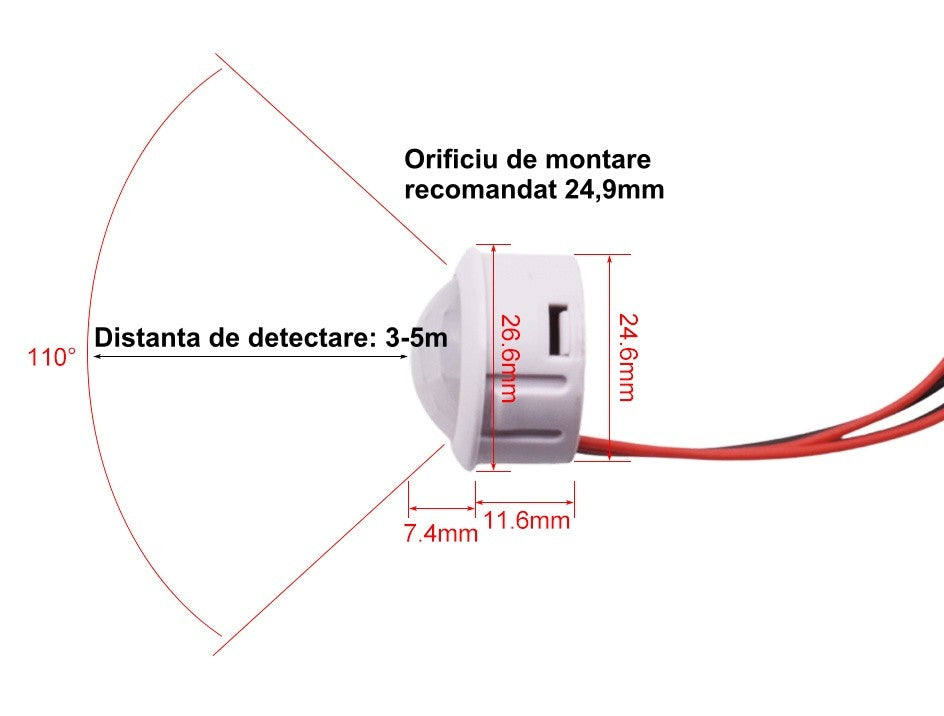 Senzor Pir 12-24V DC cu 4 Fire 25x20mm