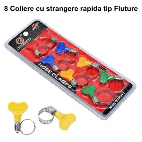 Set 8 Coliere din Inox cu Strangere Rapida tip Fluture pentru Furtun