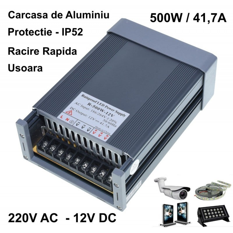 Sursa Alimentare, Exterior, 12V, 500W, 41.7A, IP52